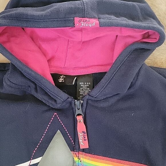 PINK FLOYD NAVY BLUE AND PINK GRAPHIC ZIP-UP HOODIE, SIZE 3-5 - Picture 4 of 7